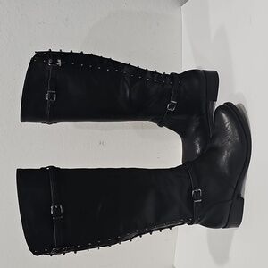 Gianni Bini Black Tall Boots slide buckle round toe Size 6.5